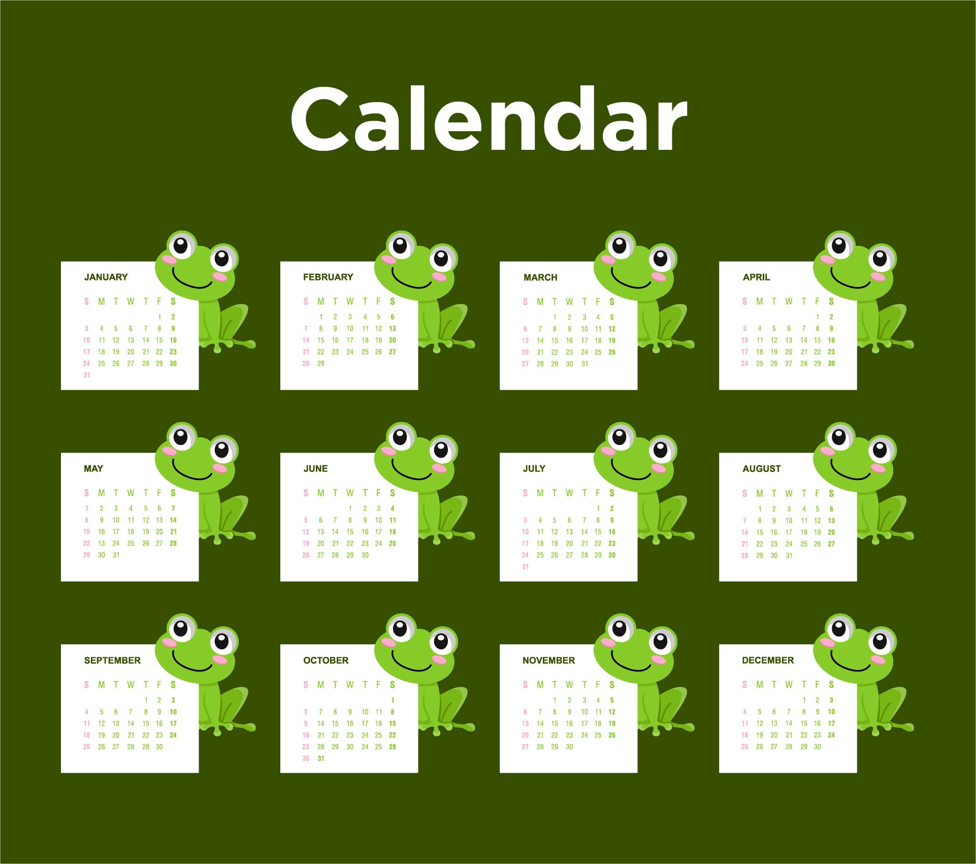 Frog Calendar Numbers